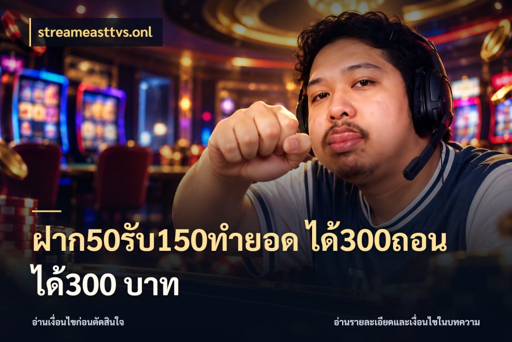 ฝาก50รับ150ทํายอด ได้300ถอนได้300 บาท สีสันของโปรฝากและยอดรับ ในมุม streameasttvs.onl